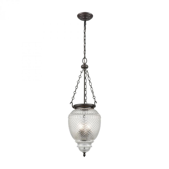 Victoriana 3-Light Mini Pendant in Oil Rubbed Bronze with Clear Crosshatched Glass