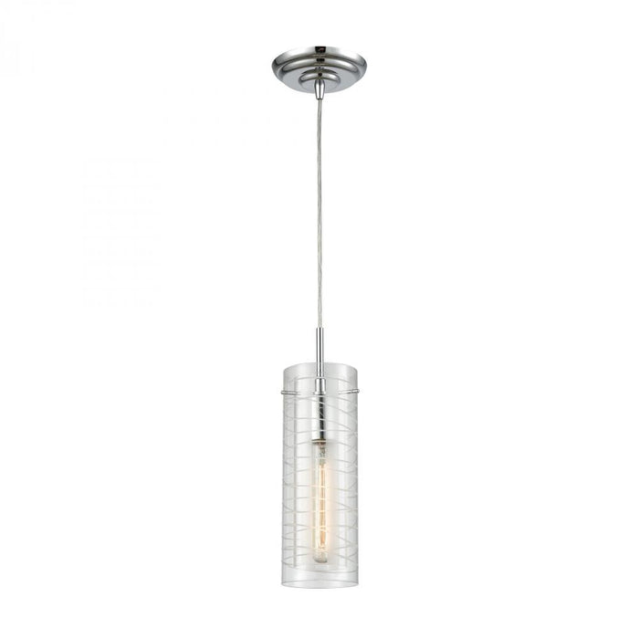 Swirl 1-Light Mini Pendant in Polished Chrome with Clear Etched Glass