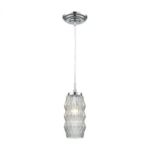 Zigzag 1-Light Mini Pendant in Polished Chrome with Clear Patterned Glass