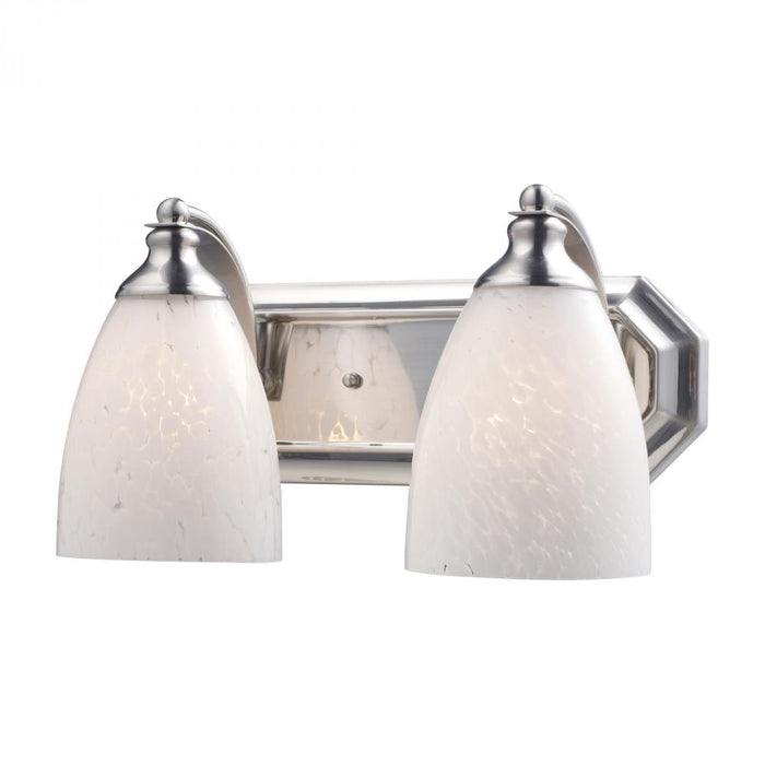 Mix-N-Match Vanity 2-Light Wall Lamp in Satin Nickel with Snow White Glass