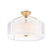 Diffusion 3-Light Semi Flush Mount in Aged Silver with Frosted Glass Inside Silver Organza Shade