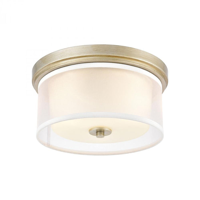 Diffusion 2-Light Flush Mount in Aged Silver with Frosted Glass inside Silver Organza Shade