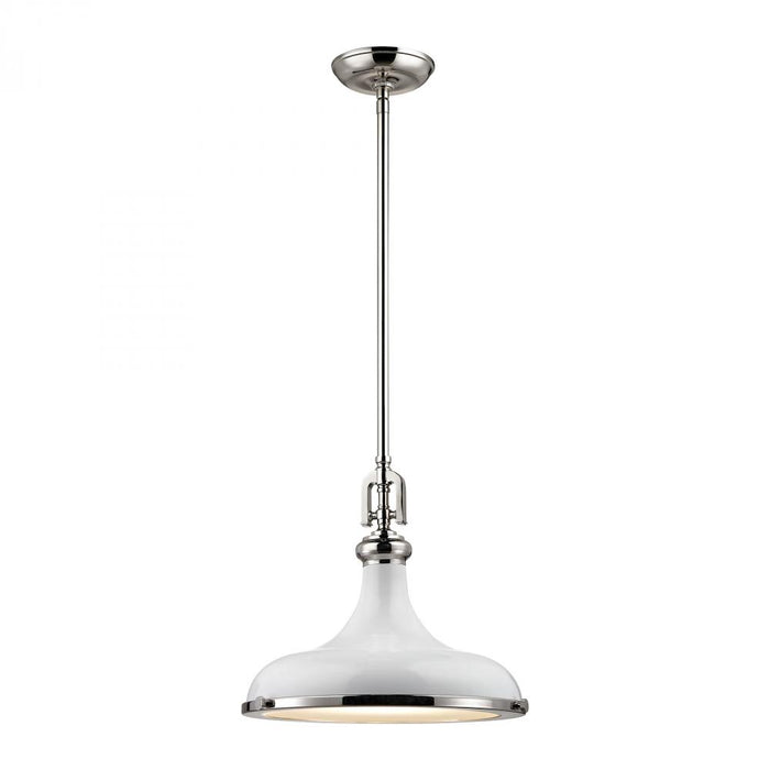 Rutherford 1-Light Pendant in Polished Nickel with Gloss White Shade