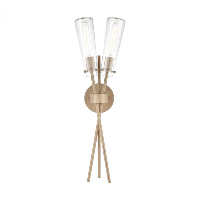 Stix 2-Light Sconce in Light Wood with Seedy Glass