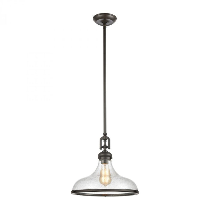 Rutherford 1-Light Pendant in Oil Rubbed Bronze with Seedy Glass