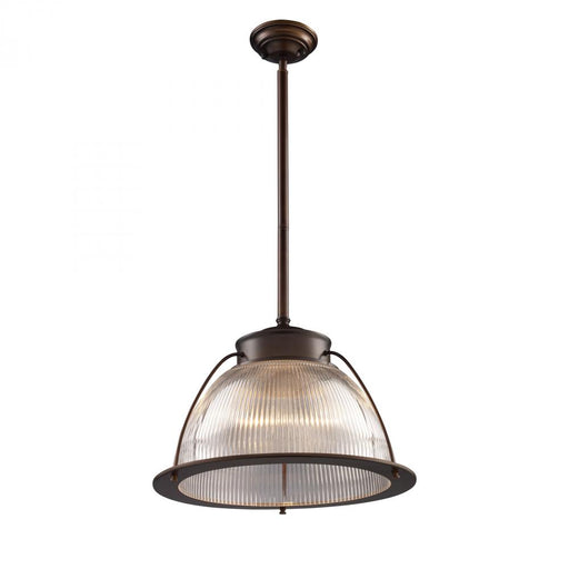 Halophane 1-Light Pendant in Aged Bronze with Clear Ribbed Glass