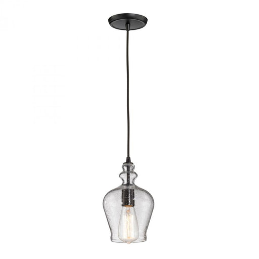 Menlow Park 1-Light Mini Pendant in Oil Rubbed Bronze with Clear Seeded Glass