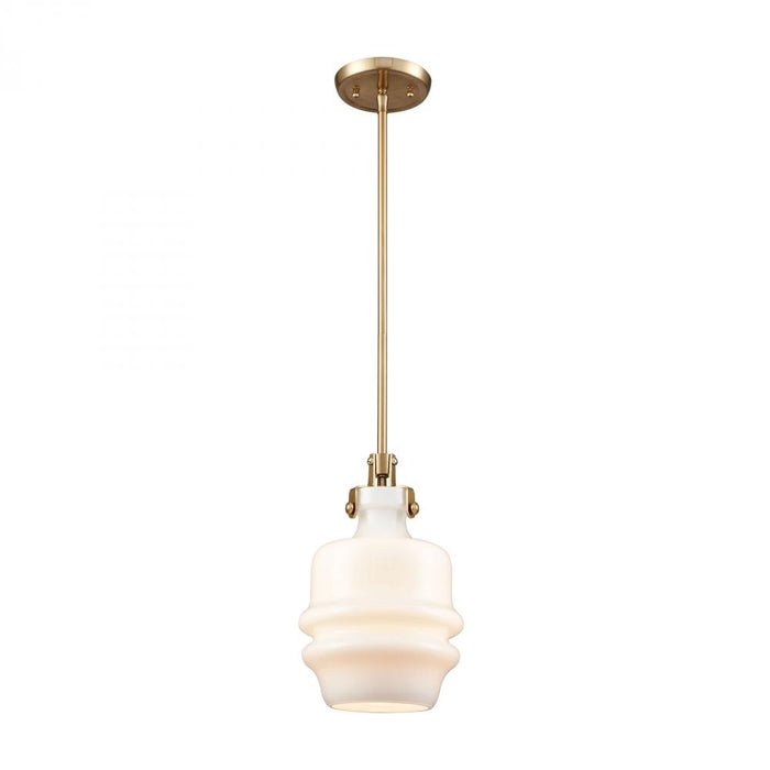 Zumbia 1-Light Mini Pendant in Satin Brass with Opal White Glass