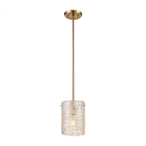 Chiseled Ice 1-Light Mini Pendant in Satin Brass with Clear Heavily Textured Glass