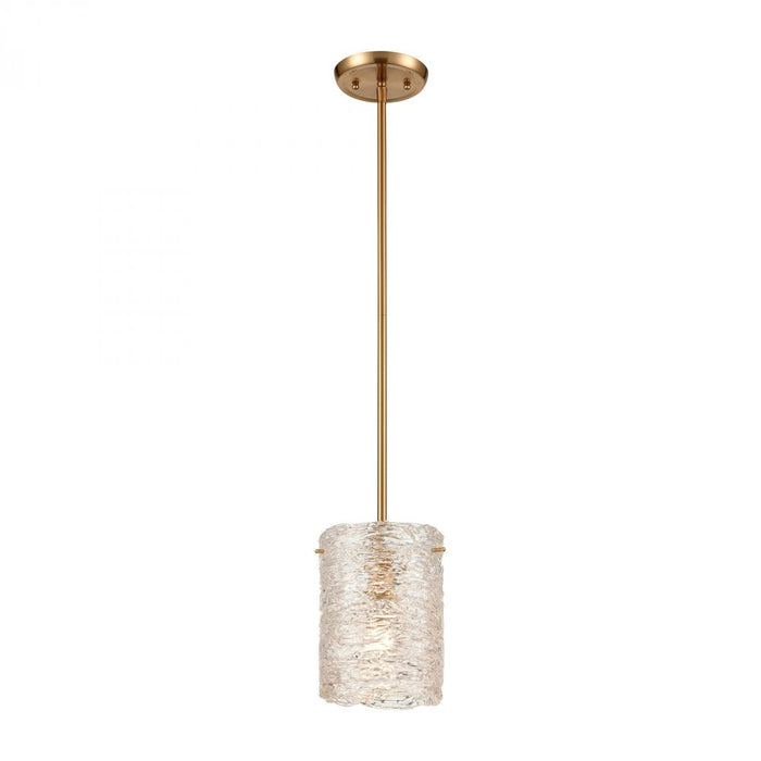 Chiseled Ice 1-Light Mini Pendant in Satin Brass with Clear Heavily Textured Glass