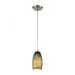 Nature's Collage 1-Light Mini Pendant in Satin Nickel with Feathered Aqua Green and Beige Glass