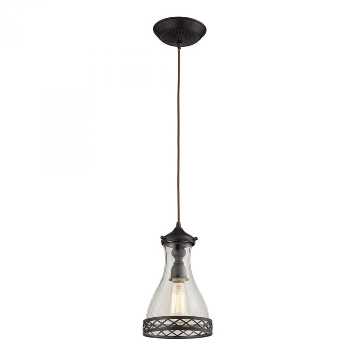 Brookline 1-Light Mini Pendant in Oiled Bronze with Metal and Glass Shade