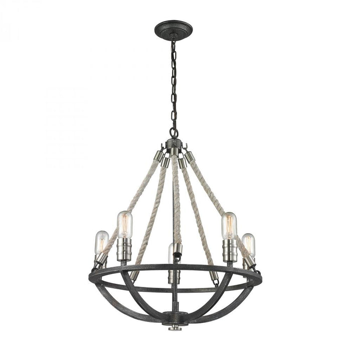 Natural Rope 5-Light Chandelier in Polished Nickel and Silvered Graphite