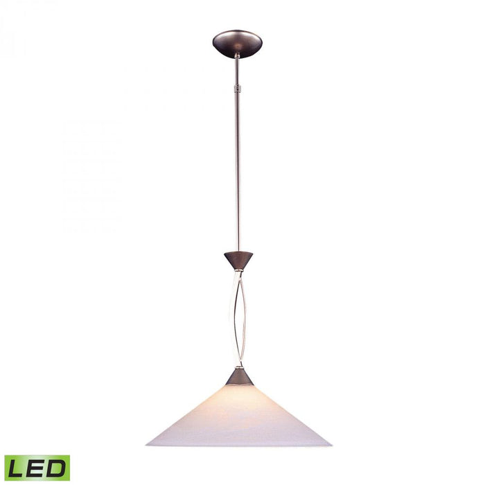 Elysburg 1-Light Pendant in Satin Nickel with White Swirl Glass - Includes LED Bulb