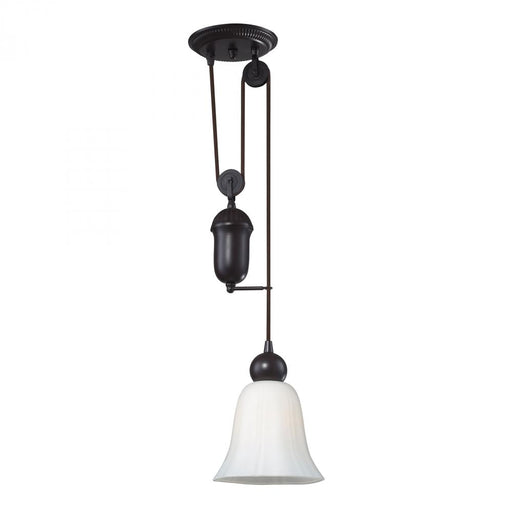 Farmhouse 1-Light Adjustable Pendant in Oiled Bronze with White Glass