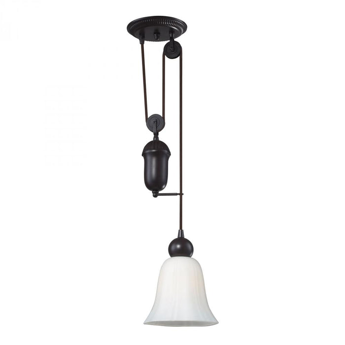 Farmhouse 1-Light Adjustable Pendant in Oiled Bronze with White Glass