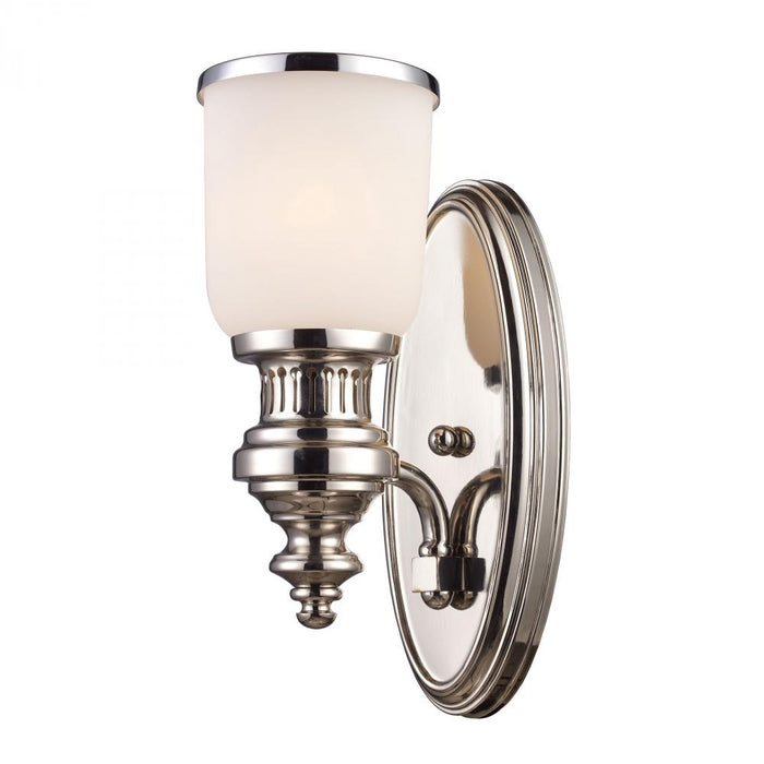 Chadwick 1-Light Wall Lamp in Polished Nickel with White Glass