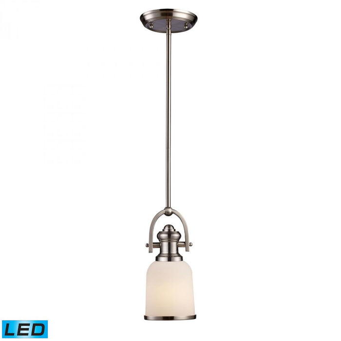 Brooksdale 1-Light Mini Pendant in Satin Nickel with White Glass - Includes LED Bulb