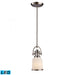 Brooksdale 1-Light Mini Pendant in Satin Nickel with White Glass - Includes LED Bulb