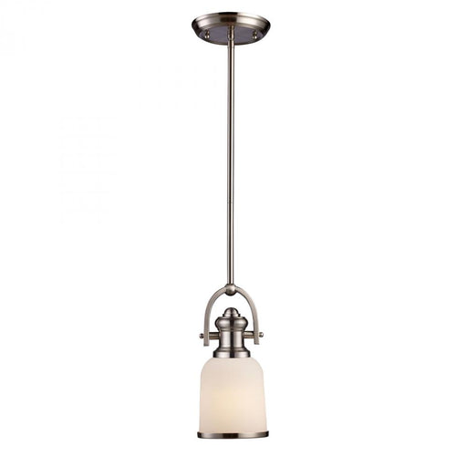 Brooksdale 1-Light Mini Pendant in Satin Nickel with White Glass