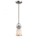 Brooksdale 1-Light Mini Pendant in Satin Nickel with White Glass