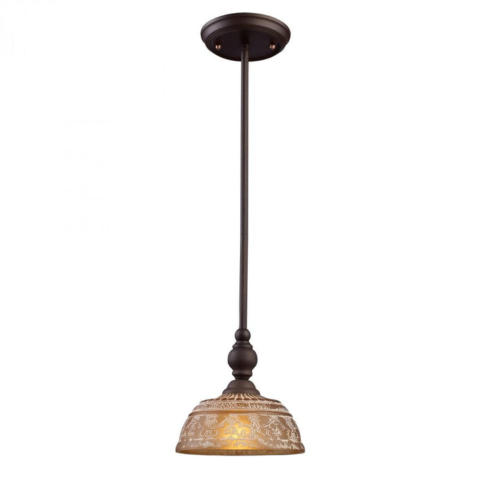 Norwich 1-Light Mini Pendant in Oiled Bronze with Amber Glass