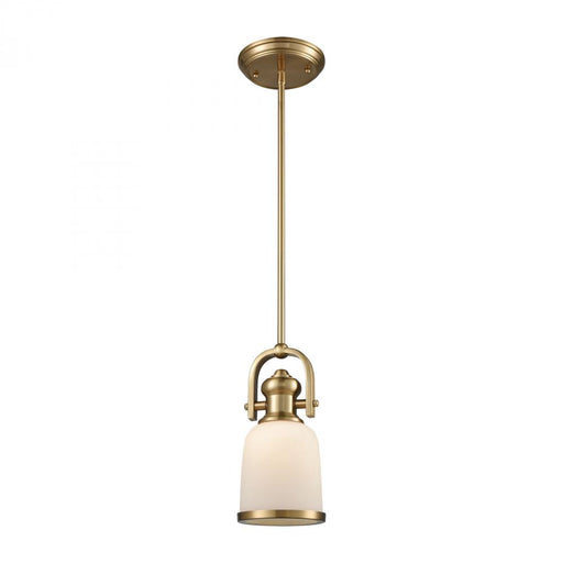 Brooksdale 1-Light Mini Pendant in Satin Brass with White Glass