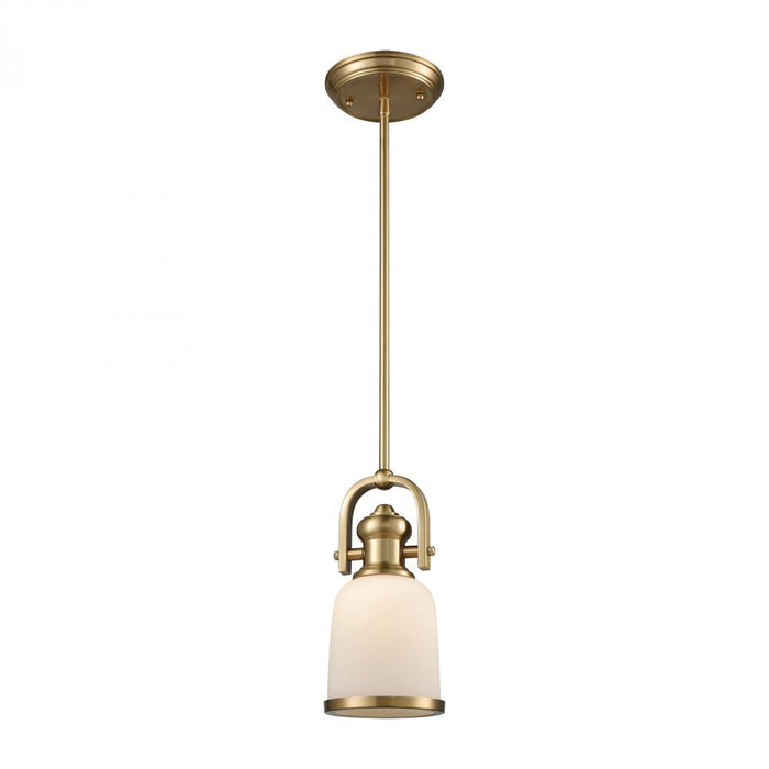 Brooksdale 1-Light Mini Pendant in Satin Brass with White Glass