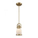 Brooksdale 1-Light Mini Pendant in Satin Brass with White Glass