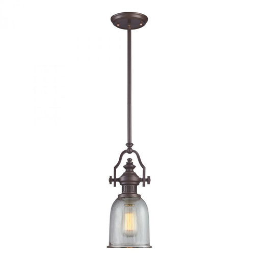 Chadwick 1-Light Mini Pendant in Oiled Bronze with Clear Ribbed Glass