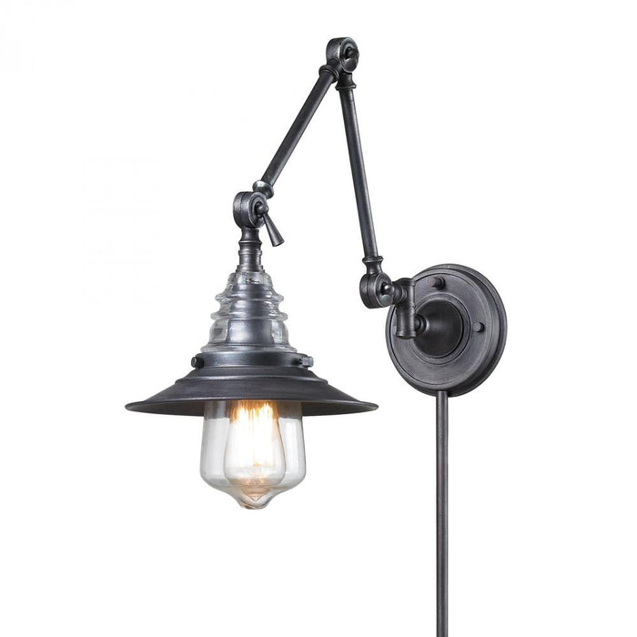 Insulator Glass 1-Light Swingarm Wall Lamp in Weathered Zinc