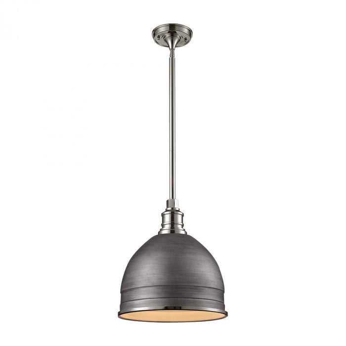 Carolton 1-Light Pendant in Polished Nickel and Weathered Zinc with Brushed Grey Shade