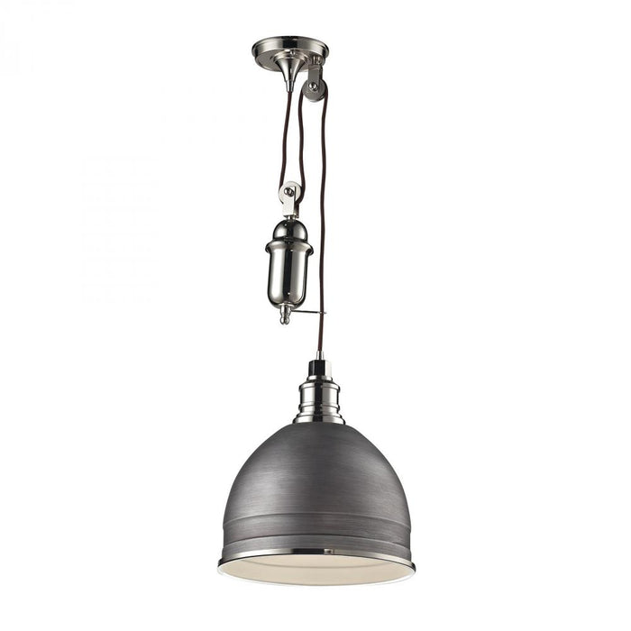 Carolton 1-Light Adjustable Pendant in Polished Nickel and Weathered Zinc with Grey Shade