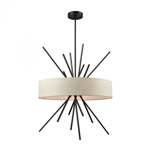 Xenia 5-Light Chandelier in Oil Rubbed Bronze with Textured Beige Fabric Shade