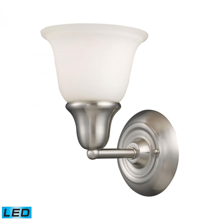 Berwick 1-Light Vanity Lamp in Brushed Nickel with White Glass - Includes LED Bulb