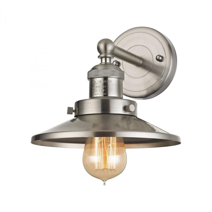 English Pub 1-Light Vanity Lamp in Satin Nickel with Metal Shade