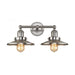 English Pub 2-Light Vanity Lamp in Satin Nickel with Metal Shade
