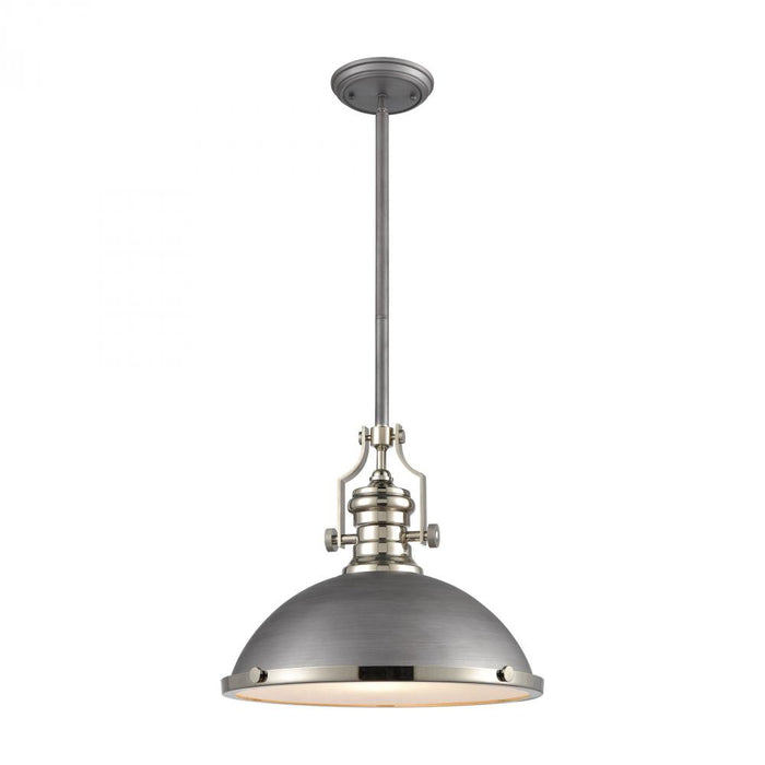 Chadwick 1-Light Pendant in Weathered Zinc with Metal and Frosted Glass