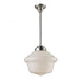 Schoolhouse 1-Light Pendant in Satin Nickel with White Glass