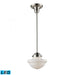 Schoolhouse 1-Light Mini Pendant in Satin Nickel with White Glass - Includes LED Bulb