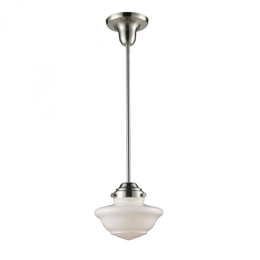 Schoolhouse 1-Light Mini Pendant in Satin Nickel with White Glass