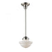 Schoolhouse 1-Light Mini Pendant in Satin Nickel with White Glass