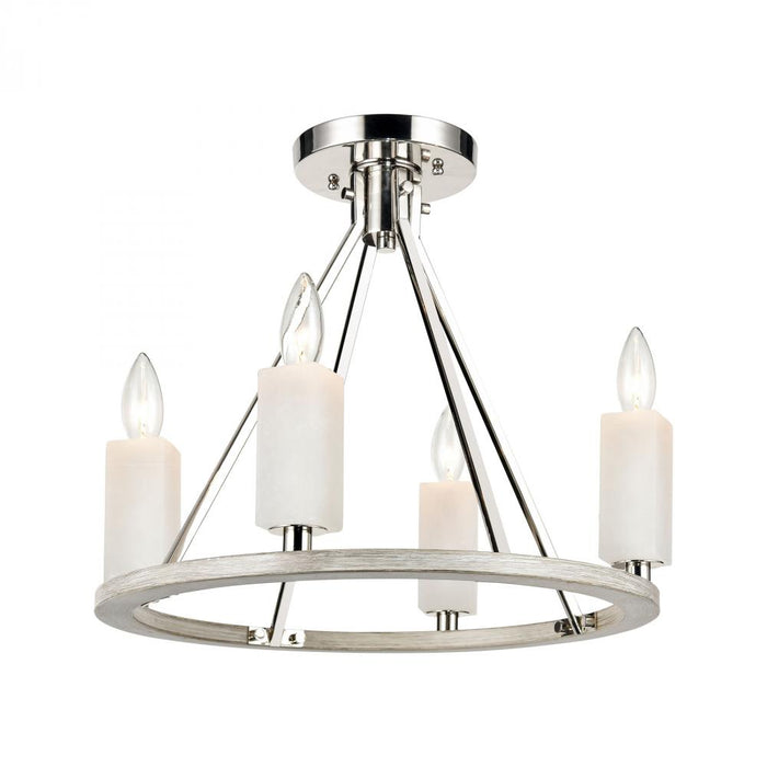 White Stone 4-Light semi flush mount in  Polished Nickel / Sunbleached Oak