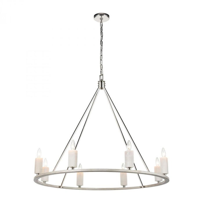 White Stone 8-Light chandelier in  Polished Nickel / Sunbleached Oak