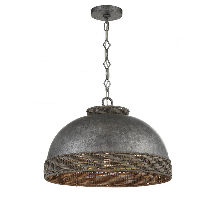 Tripoli 1 Light  Mottled Zinc W/ Gray Rattan Pendant