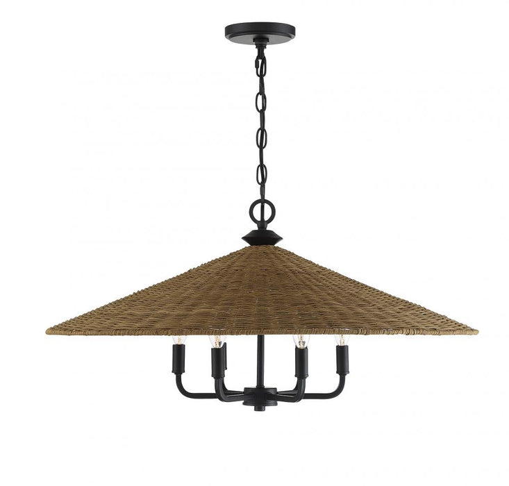 Eman 6 Light  Matte Black With Dark Rattan Pendant