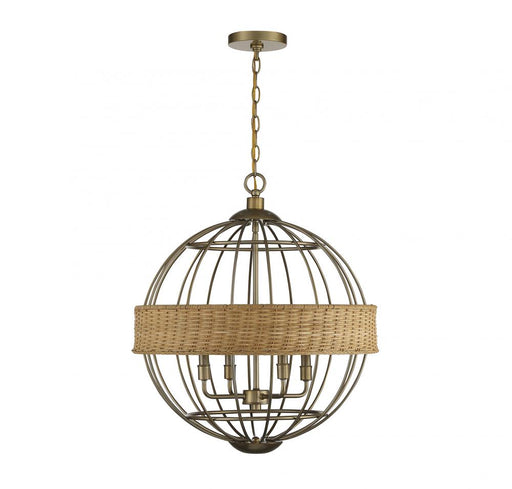 Boreal 4 Light Warm Brass With Natural Rattan Pendant