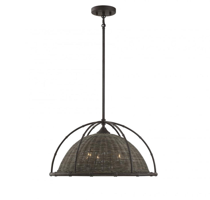 Trentino 3 Light  Gunsmoke W/ Gray Rattan Pendant