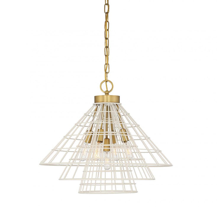 Lenox 5 Light  White W/Warm Brass Accents Pendant