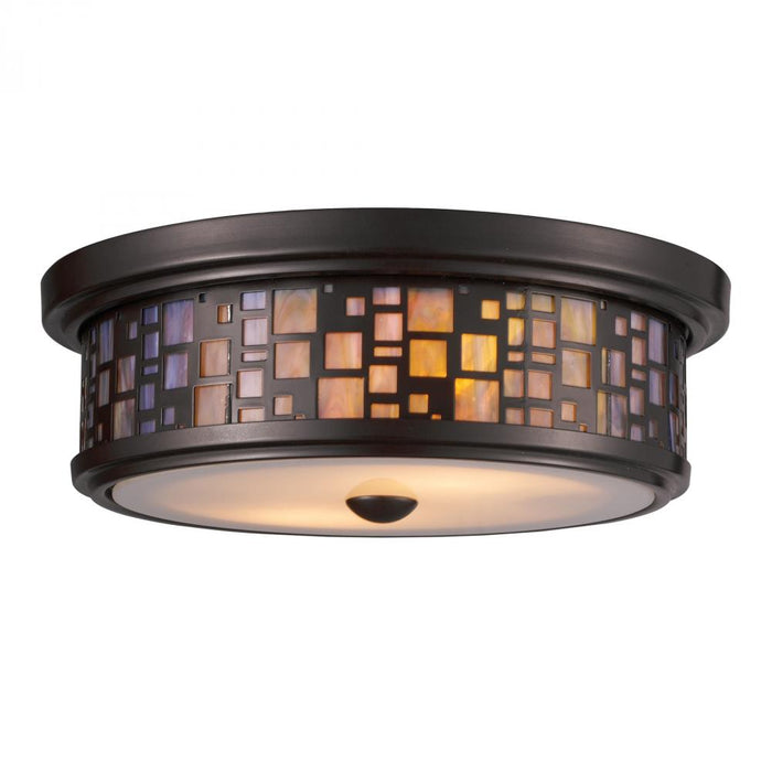 Tiffany 2-Light Flush Mount in Oiled Bronze with Mosaic Tea-stained Glass